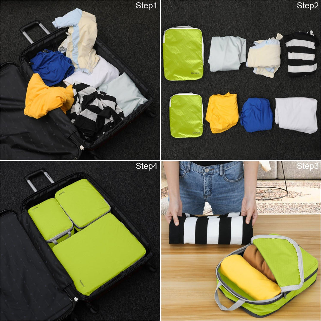 Compression Packing Cubes 3/4er Set, Gonex Kleidertaschen 4-teilig Verpackungswürfel, Kleidertaschen