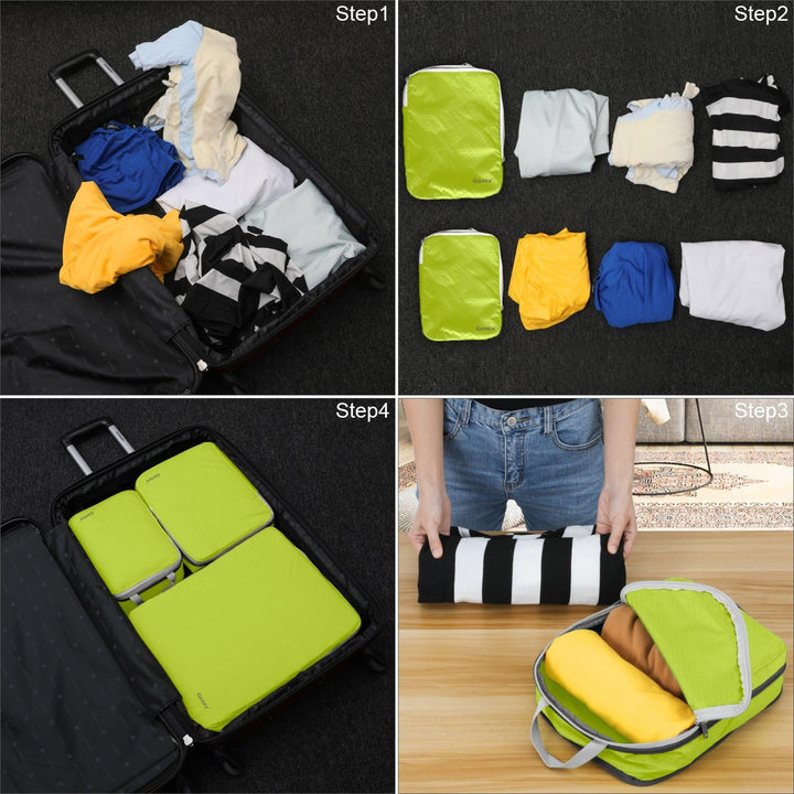 Compression Packing Cubes 3/4er Set, Gonex Kleidertaschen 4-teilig Verpackungswürfel, Kleidertaschen
