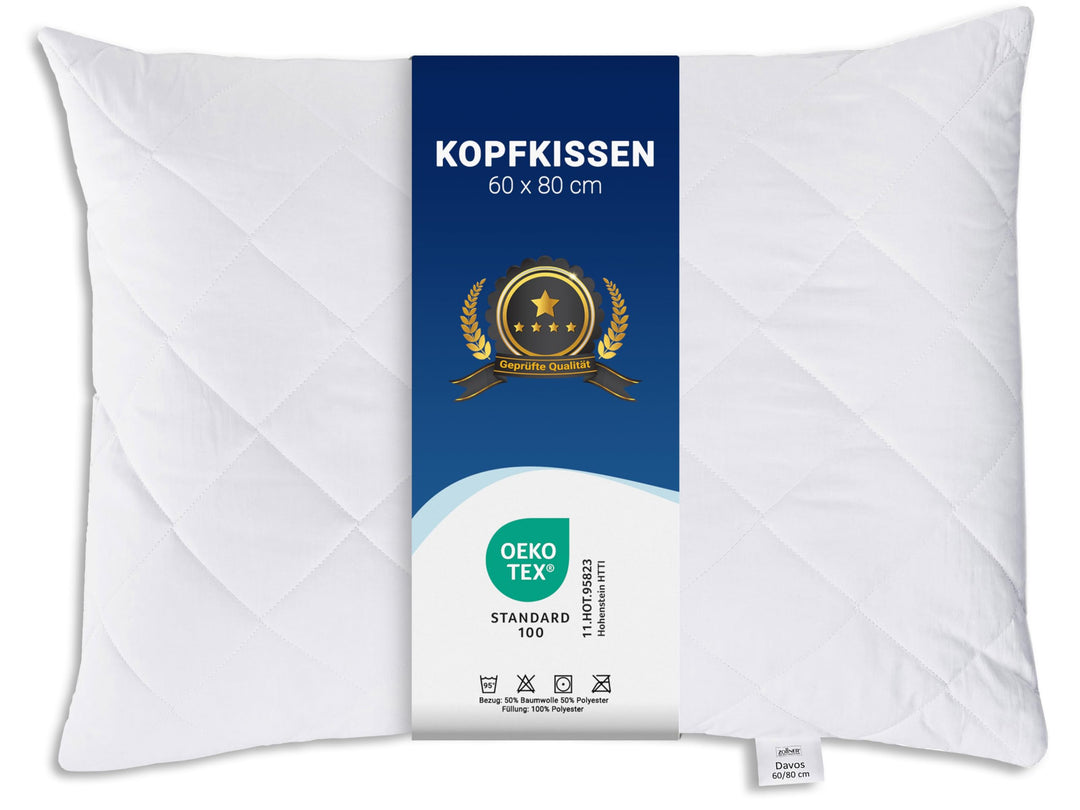 ZOLLNER 2er Set Kopfkissen, 60x80 cm, 630g, Polyesterhohlfaser, Kochfest 2 60 x 80 cm, 2 60 x 80 cm