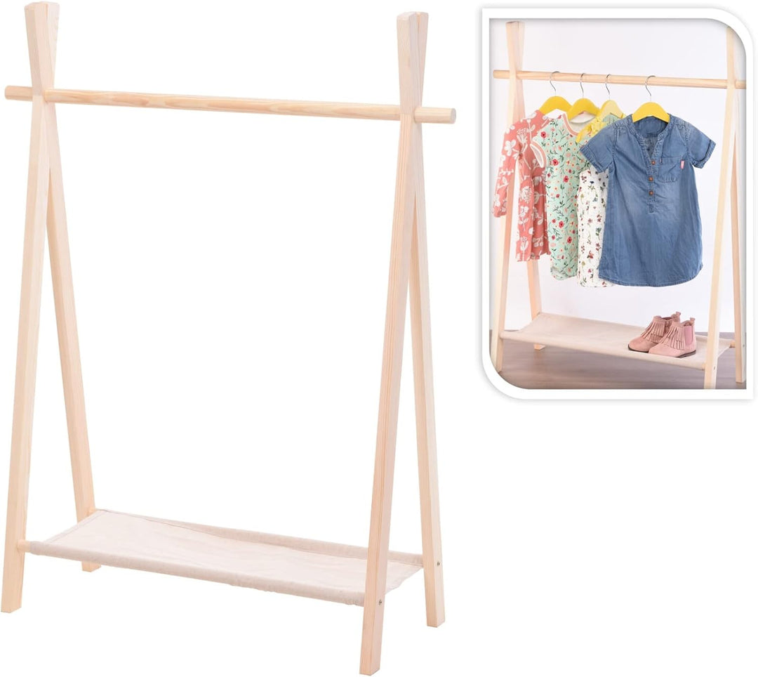 Meinposten Kleiderständer für Kinder Garderobe Kleiderstange mit Ablage Holz 100x80x30 cm