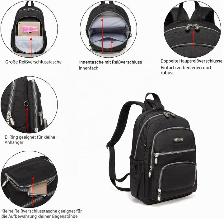 AOTIAN Frauen Rucksack Klassische Leichte Kleine Tagesrucksack Damen Nylon City Pack Jugendliche Läs