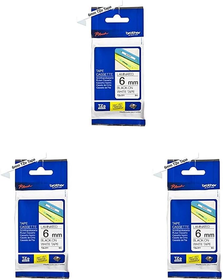 Brother Original P-touch Schriftband TZe-211 6 mm, schwarz auf weiss (kompatibel u.a. mit Brother P-
