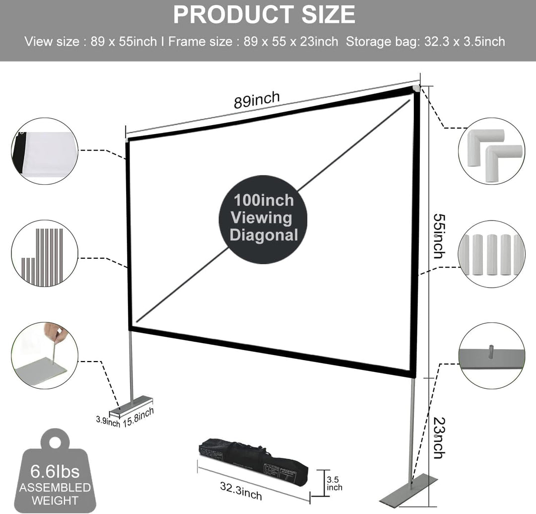 SKERELL leinwand Beamer mit Stand 100 Zoll Beamer leinwand Projektor leinwand Outdoor Indoor Filmlei