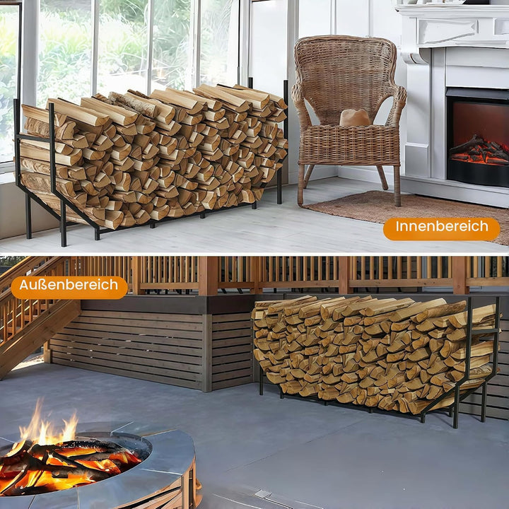 CADUKE Kaminholzregal für den Aussenbereich, 1,8 m, Holzregale für Kaminholz, Feuerholzhalter, Innen