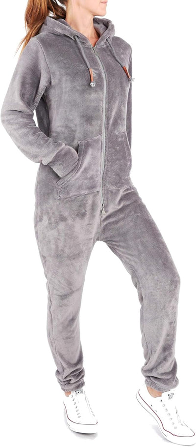 Finchgirl F2001 Damen Jumpsuit Teddy Fleece Einteiler Overall Anzug Flauschig S Dunkelgrau, S Dunkel