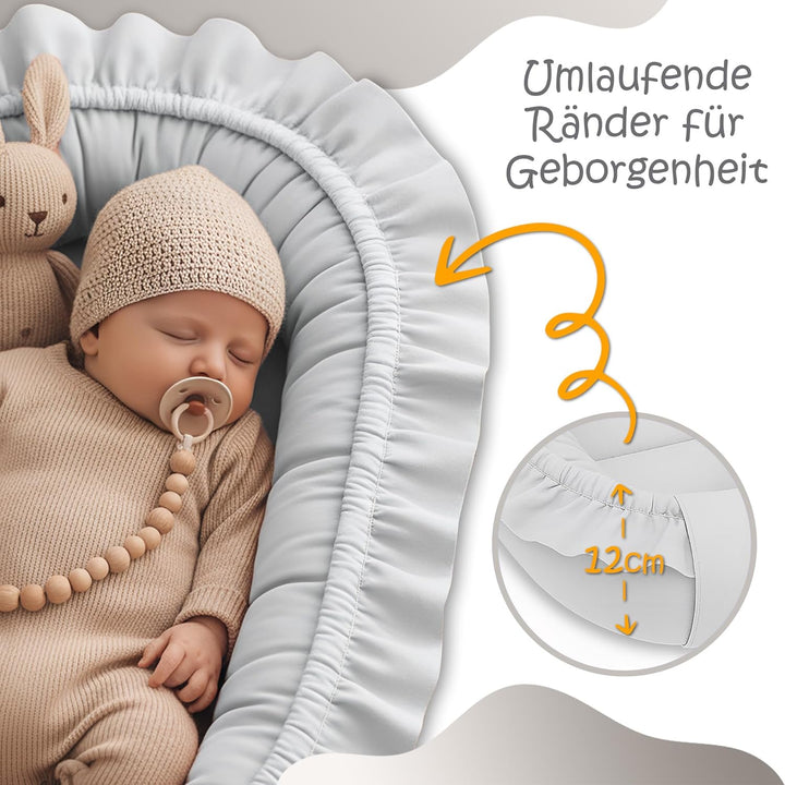 Babynestchen Baumwolle Kuschelnest für Neugeborene 90x50 cm - Baby Nestchen Bett Kokon Fleecestoff G