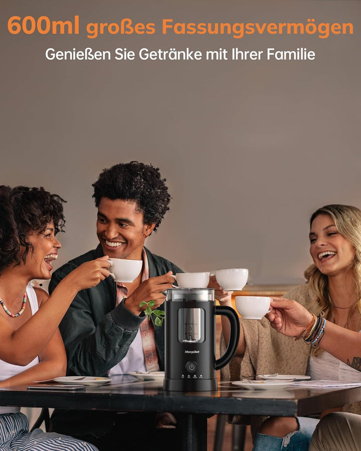 Morpilot Milchaufschäumer Elektrisch, 130-600ml 600W, 4 in 1 Milchschäumer für Heisser und Kalter, V