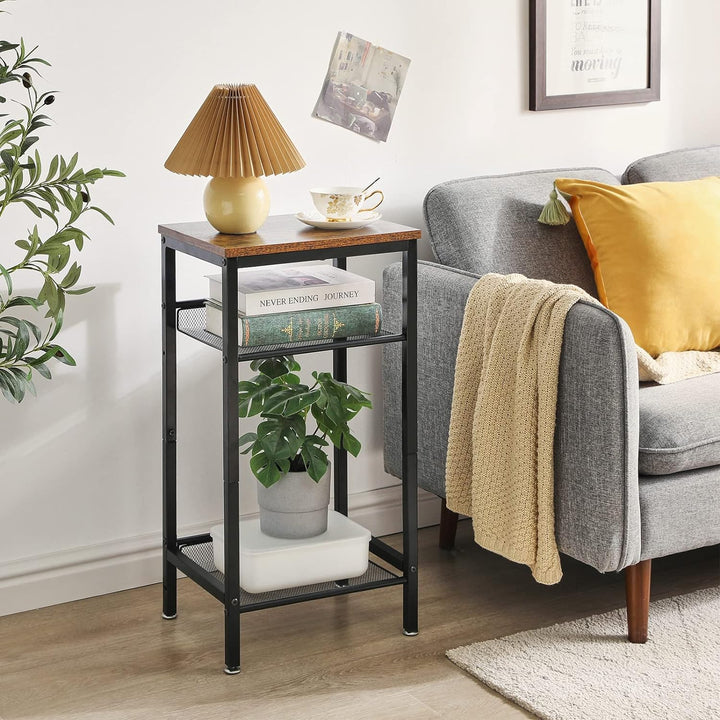 YMYNY 2er Set Beistelltische, Nachttisch mit Regalen, Telefontisch, Industriestil, Mesh verstellbar,