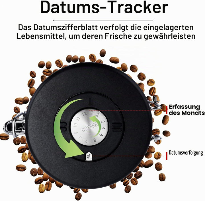 Kaffeedose Luftdicht aus Edelstahl 1,8L, Kaffee Dose Behälter mit Löffel，Bürste und Zeiterfassung Sp
