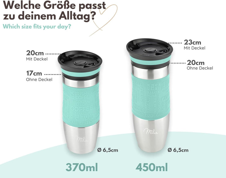 Milu Thermobecher 370ml 450ml Isolierbecher Kaffeebecher to go - 100% Auslaufsicher - Trinkbecher au