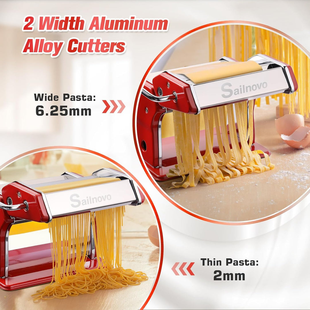 Sailnovo Nudelmaschine Pasta Maker 180 Aluminiumlegierung mit 9 Einstellbaren Stärkeeinstellungen un