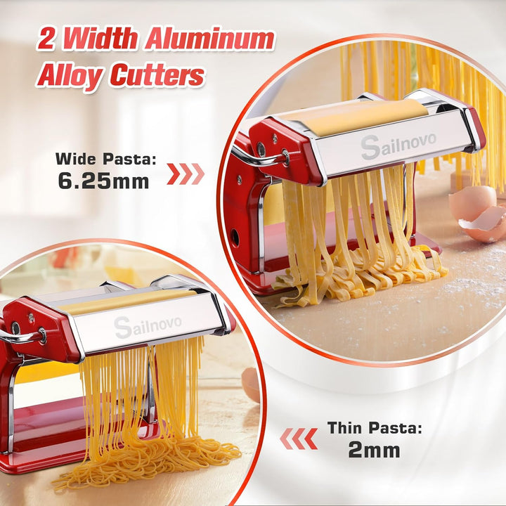 Sailnovo Nudelmaschine Pasta Maker 180 Aluminiumlegierung mit 9 Einstellbaren Stärkeeinstellungen un