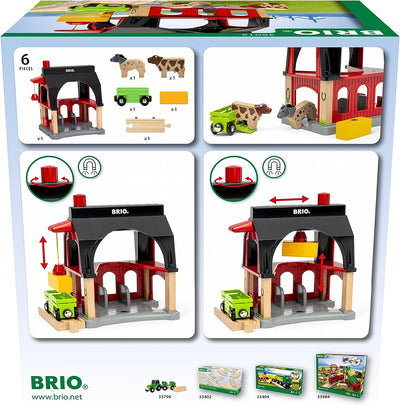 BRIO 36012 - Tierscheune mit Heuwaggon - Zubehör zum Zugset für Kinder ab 3 Jahren