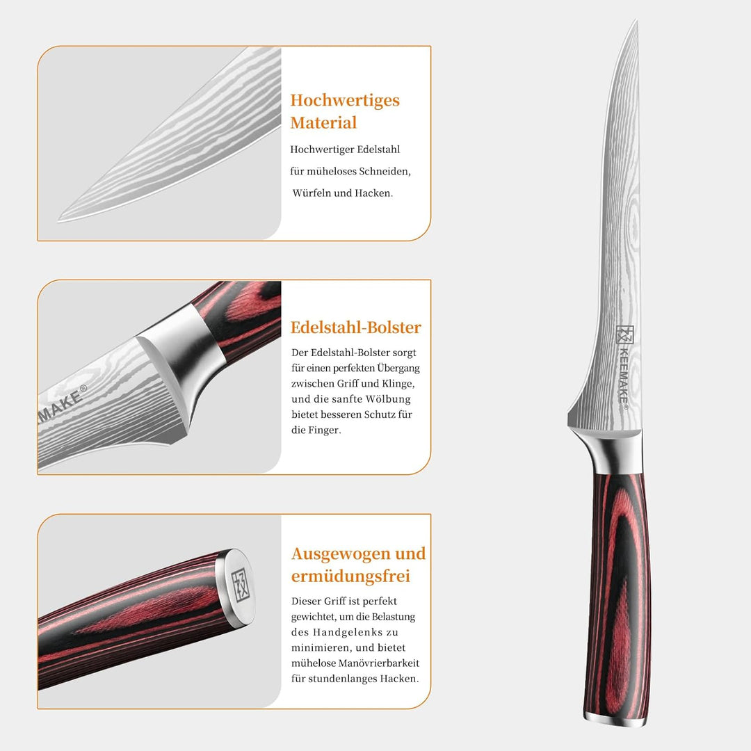 KEEMAKE Küchenmesser Filetiermesser Extrem Scharf, 15cm Profi Fischmesser Ausbeinmesser aus Edelstah