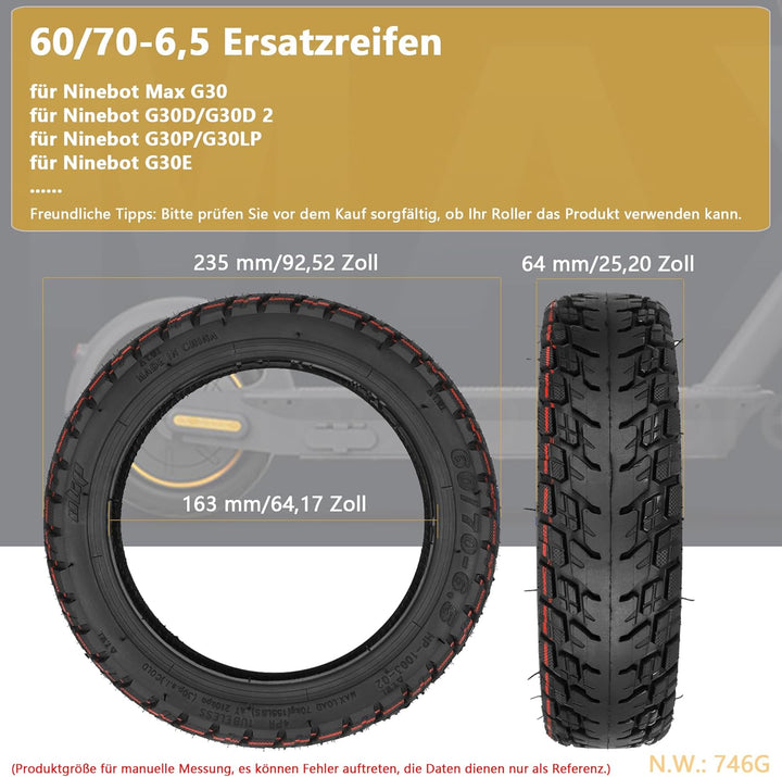 VOLOHAS 10 Zoll Offroad Reifen 60/70-6,5 Tubeless Reifen für Ninebot MAX G30/G30D/G30D 2 Elektroroll