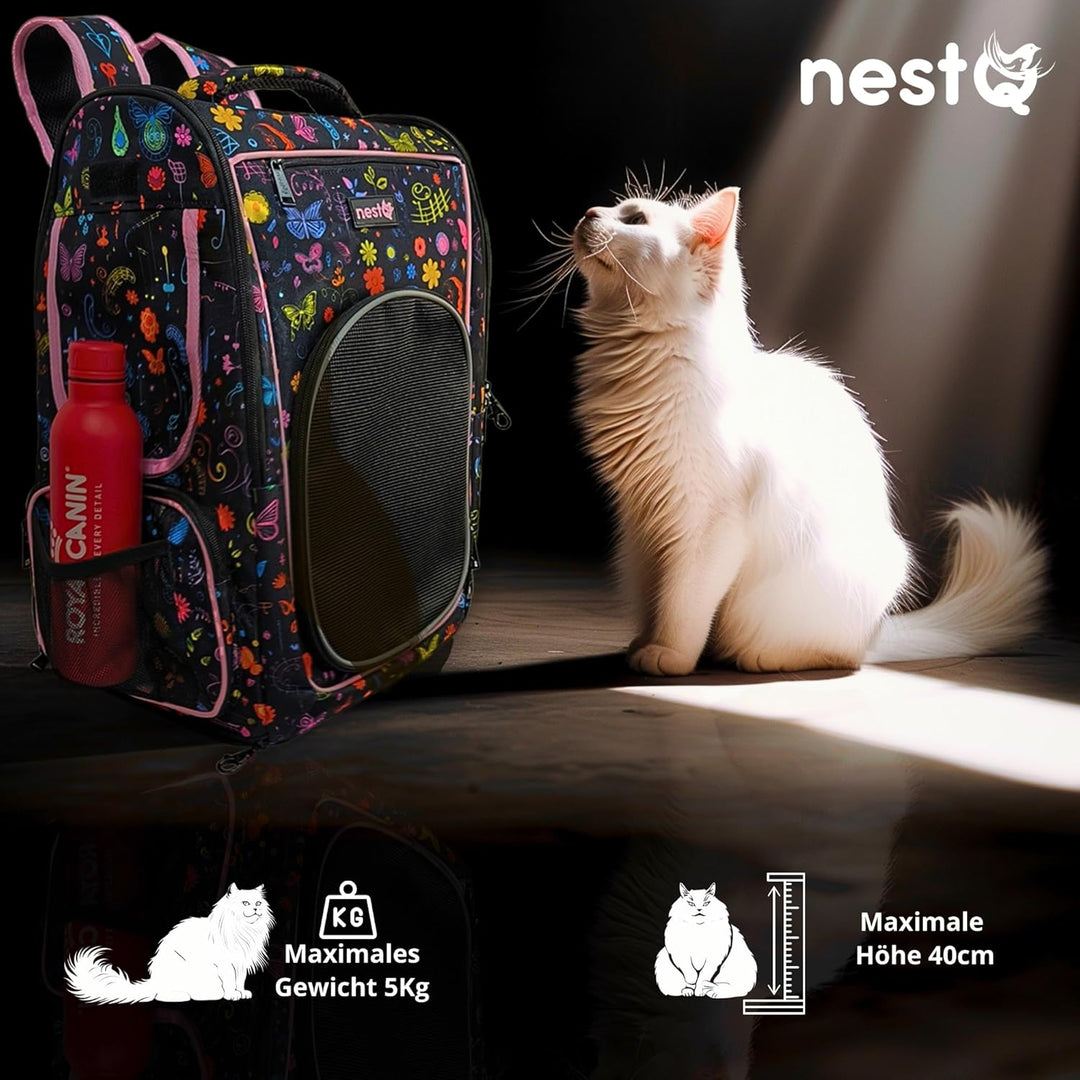 Rucksack für Hunde und Katzen, Max. 5kg, Schmetterling Pink, Ergonomischer Träger mit Belüftung, Bac
