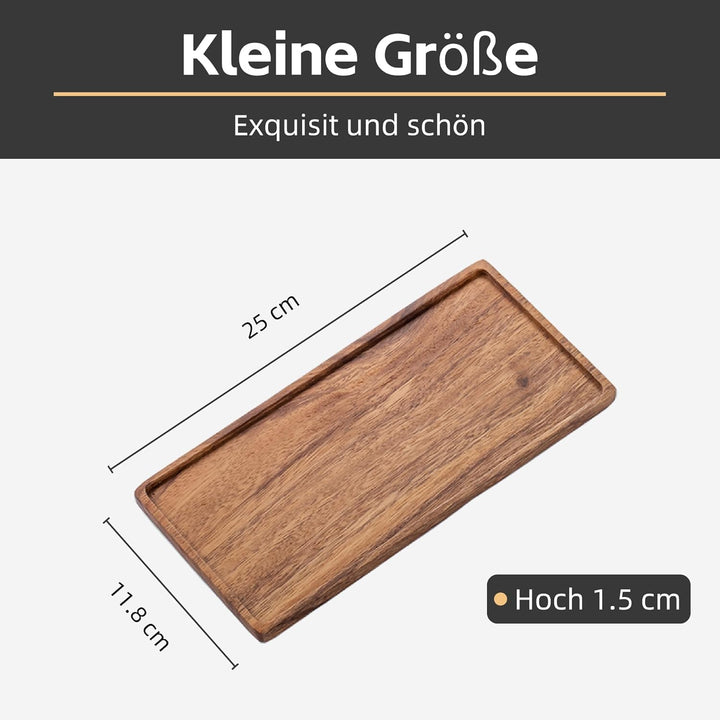 Kleines Tablett Holz Serviertablett, Rechteckig Akazien Holz Mini Tablett Servierteller für Küchen-S