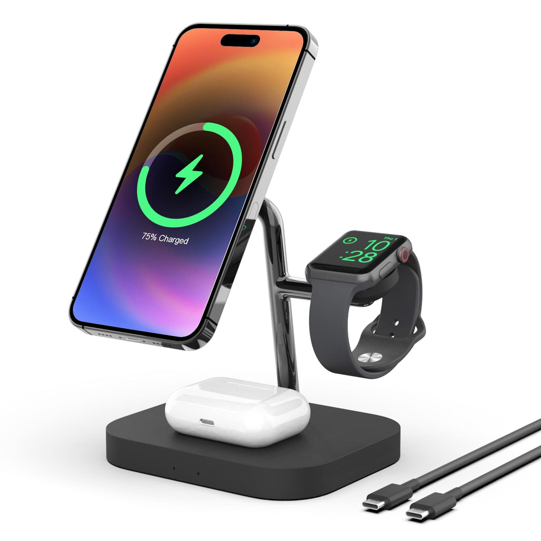 Boaraino Magnetisch Wireless Charger, 3 in 1 Kabellose Ladestation Kompatibel mit iPhone17/16(no Inc