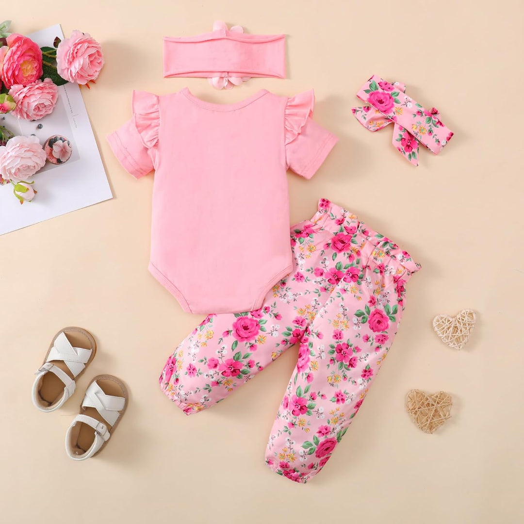 UUAISSO Neugeborenes Baby Mädchen Kleidung Papas Mädchen Langarm Strampler Tops Blumenhosen Sets Sti