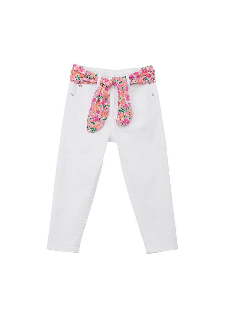 s.Oliver Mädchen Hose mit Bindegürtel, Relaxed Fit 122 Slim Weiss, 122 Slim Weiss