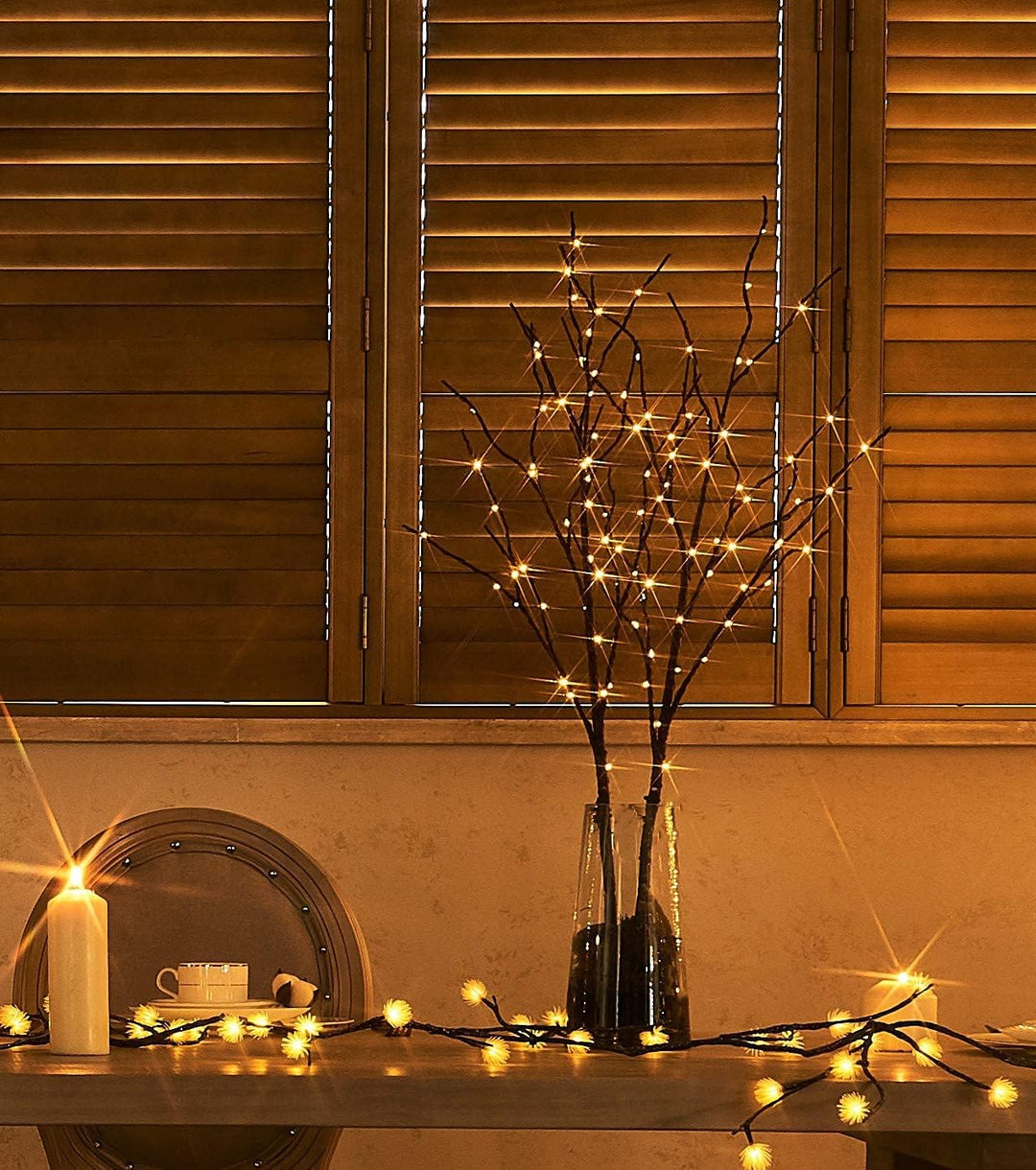 Hairui LED Beleuchtete Zweige mit 100LEDs 80CM Lichterbaum Lichterzweige Braune Künstliche Baumbeleu