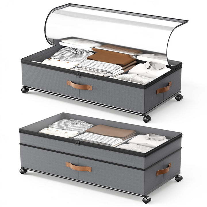 2 Stück Unterbett Aufbewahrungsbox 72L, Unterbettkommode Bettkasten mit Rollen 360°Drehung, Unterbet