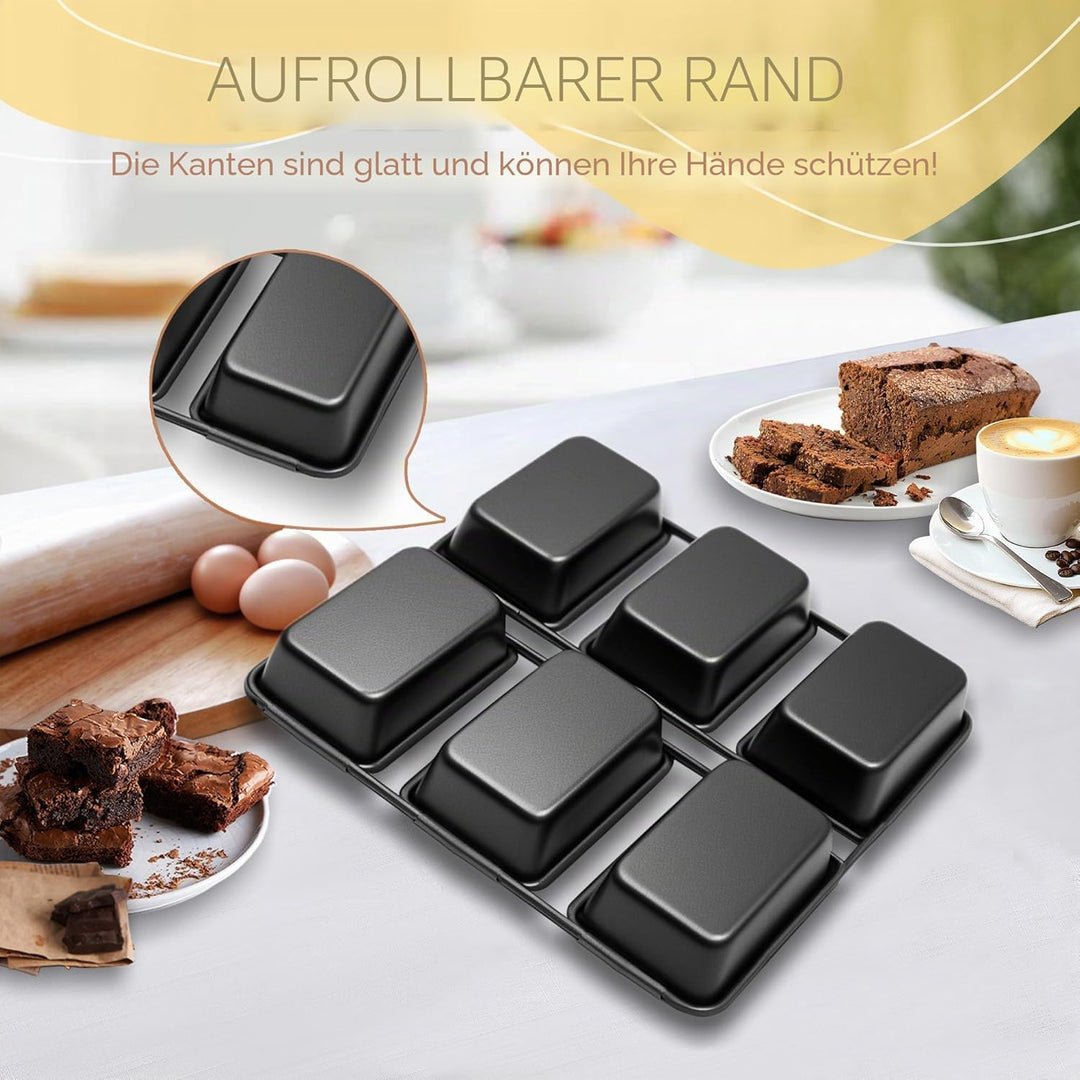 Mini-Kastenformen mit 6 Vertiefungen, antihaftbeschichtete quadratische Brotbackform, Brownie-Backbl