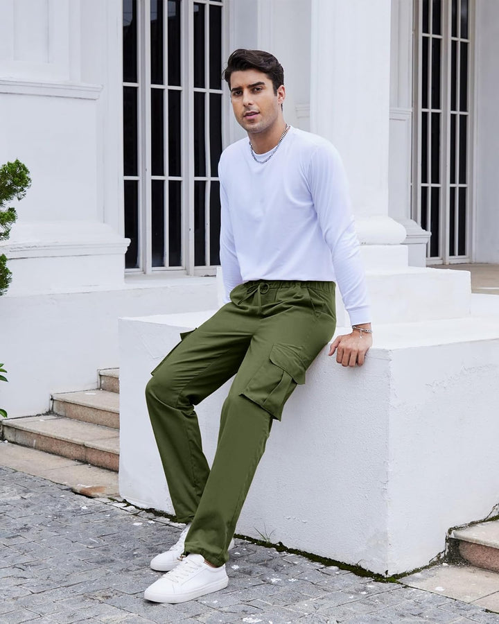 YAOHUOLE Herren Hose Lang Rangerhose Herren Hose Lang Regular Fit mit Taschen Elastischer Bund M 01