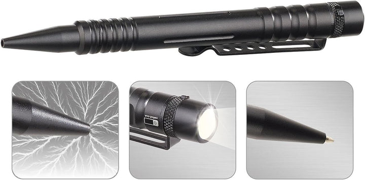 VisorTech Kubotan Kugelschreiber: 4in1-Tactical Pen mit Kugelschreiber, LED-Licht, Glasbrecher (Kubo