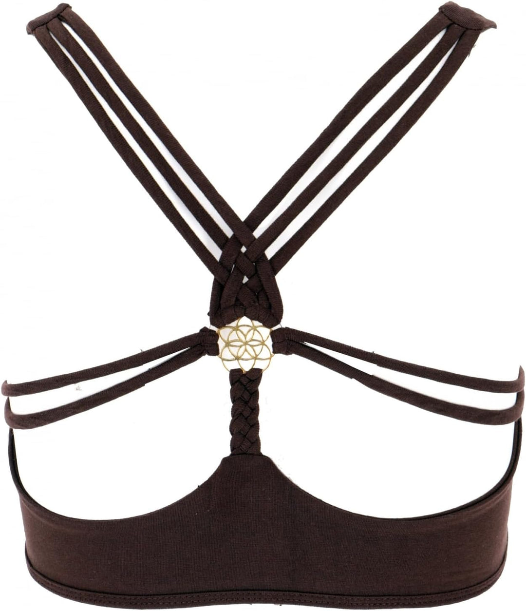 GURU SHOP Goa Psytrance Bikini Top, Top, Pixi Top, Fransentop, Damen, Baumwolle 36 Dunkelbraun, 36 D