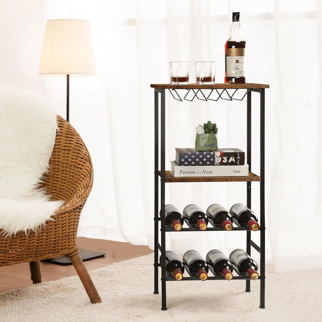 smusei Weinregal, Freistehend Flaschenregal mit Tischplatte & Weinglashalter, 4-stufiger Weinschrank