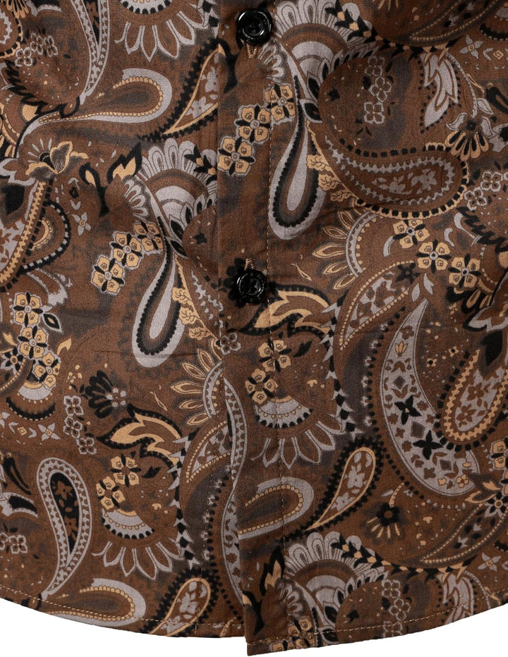 JOGAL Herren Regular Fit Floral Business Hemd Langarm Button Down Print Freizeithemd S Braun Paisley