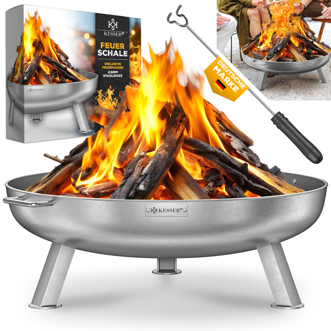 KESSER® Feuerschale 2,5mm Stahldicke | Feuerkorb Ø70cm Edelstahl | Feuertonne +42cm Feuerhaken Gusse