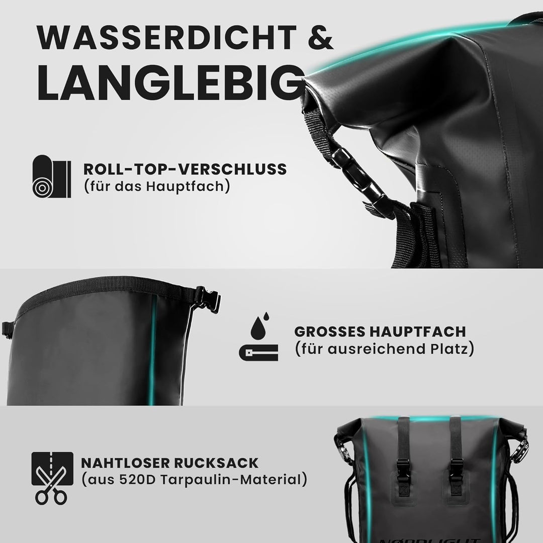 Nordlight Wasserdichter Rucksack Dry Bag 35l - Roll Top Rucksack mit gepolstertem Tragegurt, wasserd