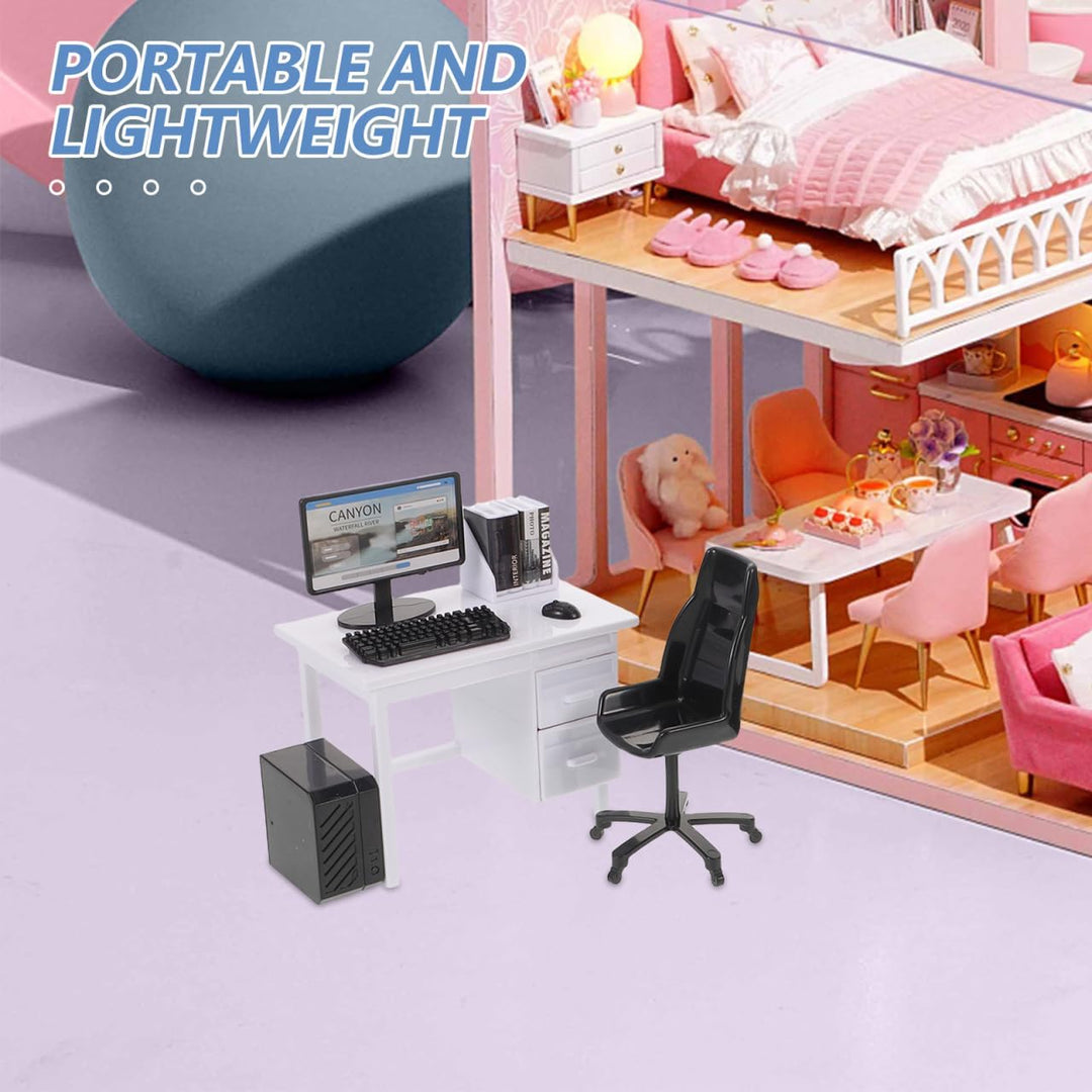 2 Sets Miniatur PuppenhausmöBel BüRotisch Mit Stuhl Computer Modell Simulations Pc Spielzeug FüR Kin