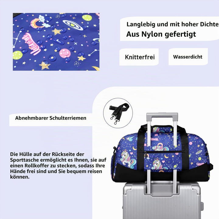 Lmwzh Kinder Sporttasche Reisetasche mitSchuhfach Turnbeutel wasserdichte Schwimmtasche (Einhorn), E