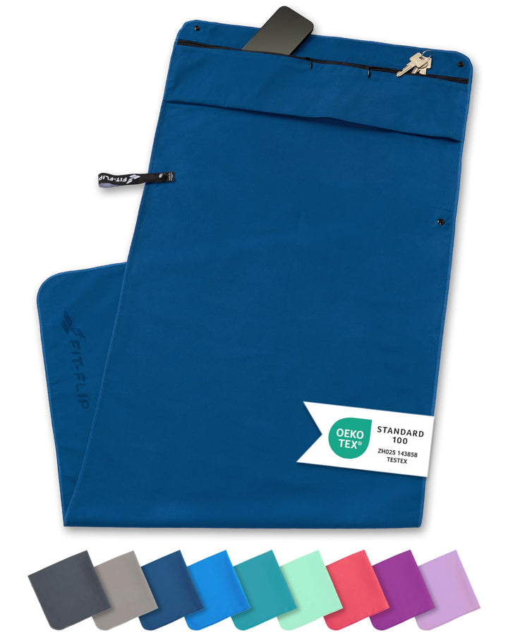 Fit-Flip Fitness Handtuch - mit Magnet und Reissverschluss Tasche - Gym Handtuch aus Mikrofaser für