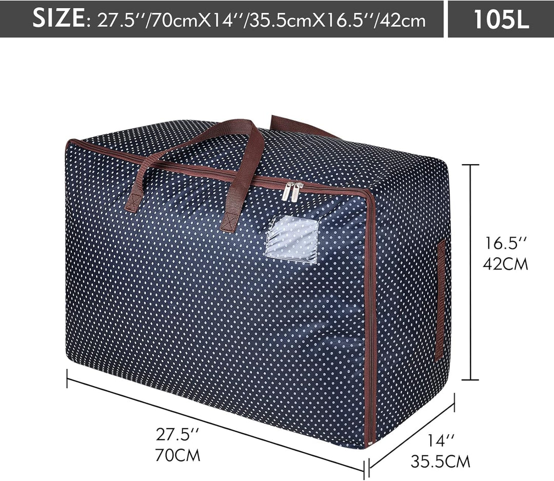 DOKEHOM 105L Large Underbed Clothes Storage Bag with Zip, Moisture Proof (Blue) Blau 105L, Blau 105L