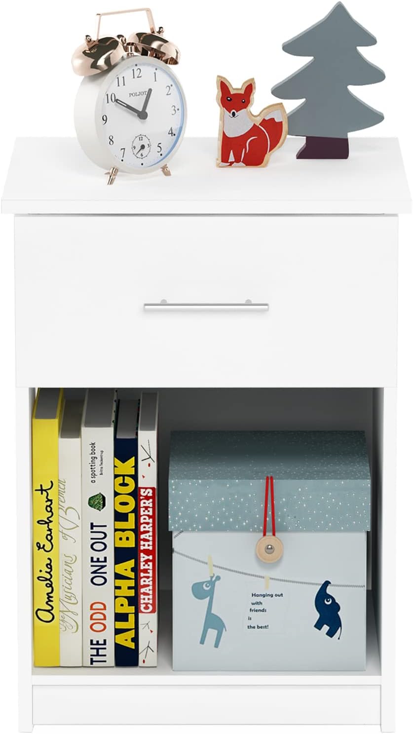 Furinno Tidur Nachttisch, Holz, Reines Weiss, 1-Pack Handle