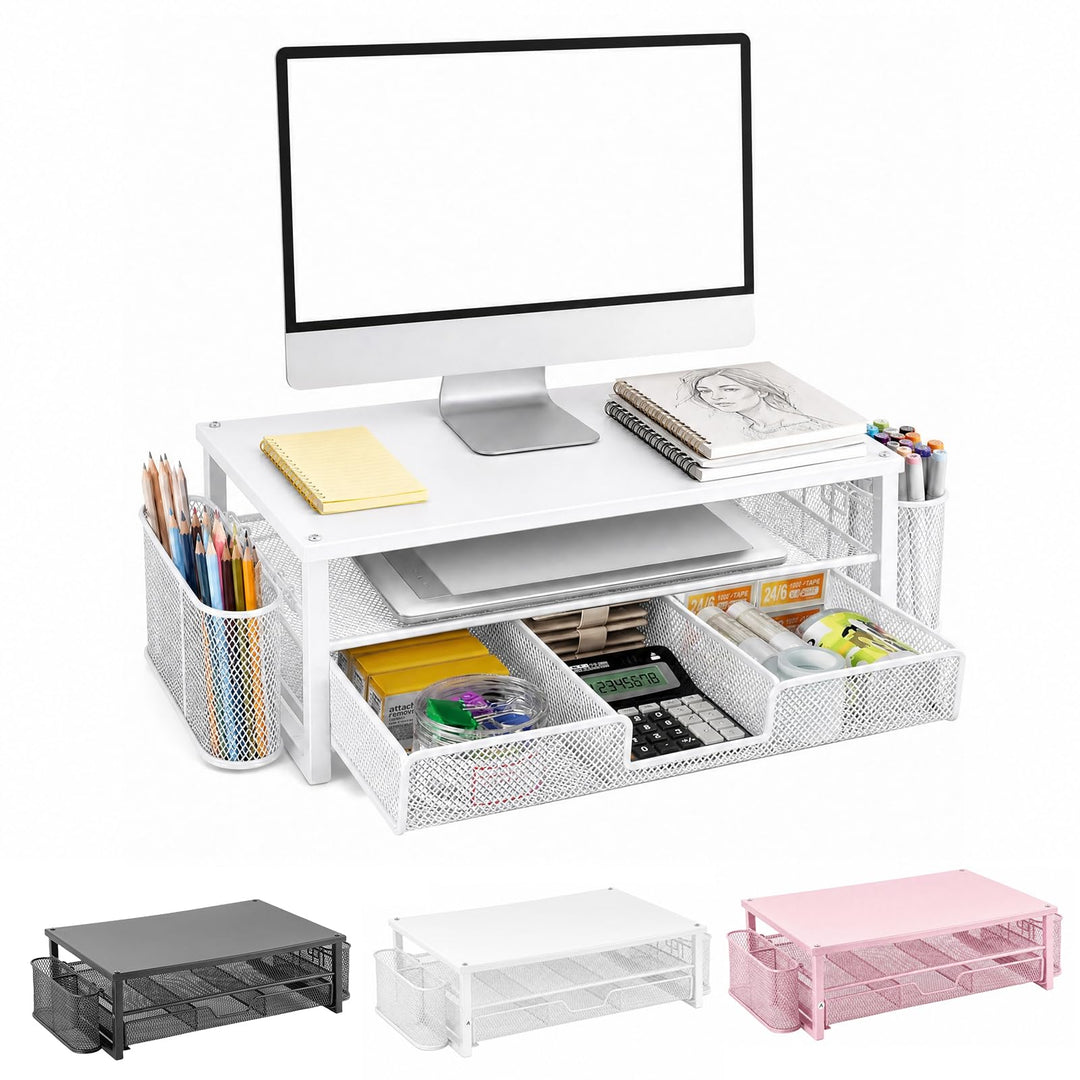 Monitorständer mit Schublade & 2 Stifthaltern - Ergonomische Schreibtisch-Erhöhung für Laptop & Bild