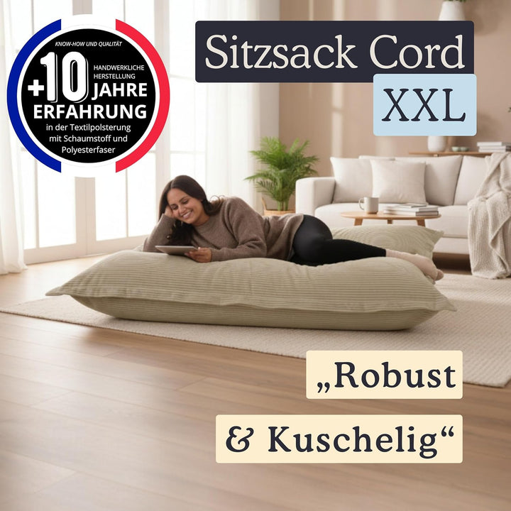 bananair - Sitzsack XXL aus Cordstoff Breit Gerippt für Kinder und Erwachsene - Weich und Bequem - M