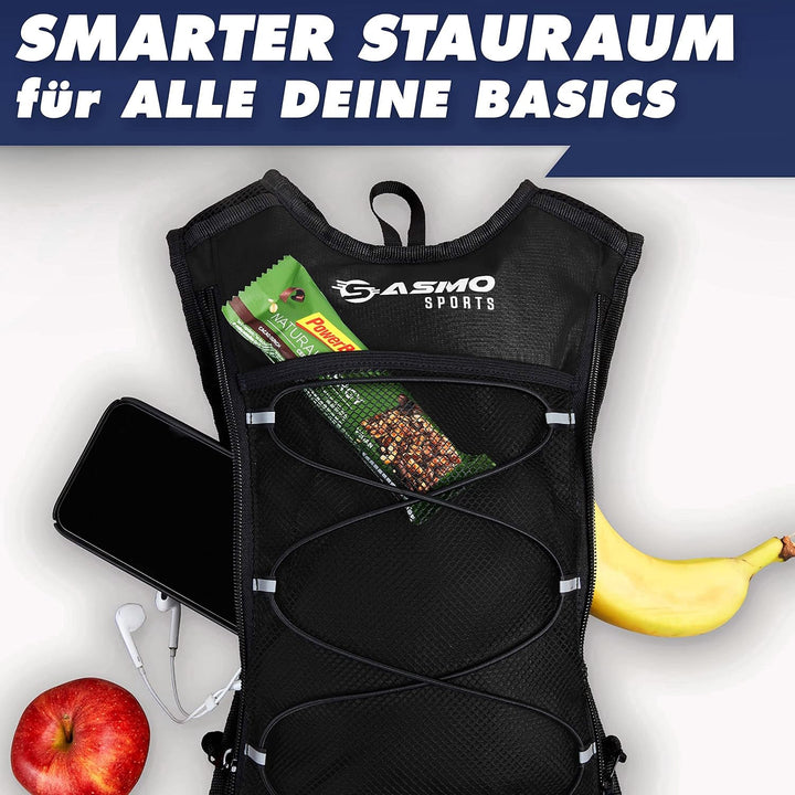 SASMO® Laufrucksack 6L (Schwarz) mit Thermofach | Lauf Rucksack - Ultraleicht 300g | Laufrucksack Da