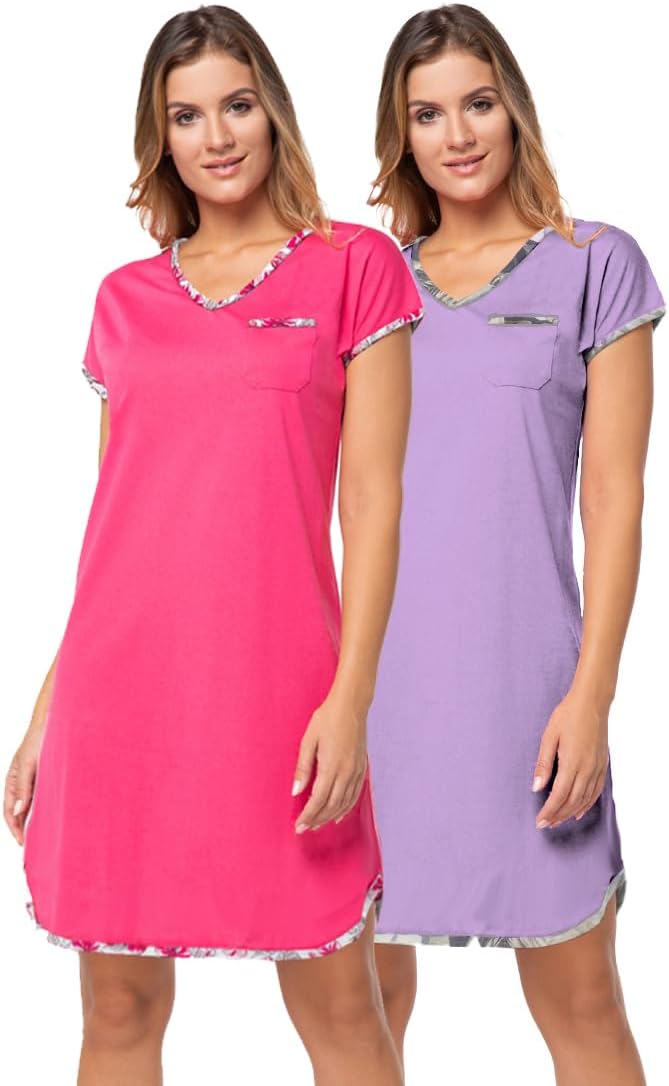 e.FEMME® 2Pack Damen Nachthemden Sandra 914 aus Baumwolle Amaranth/Violett 40, Amaranth/Violett 40