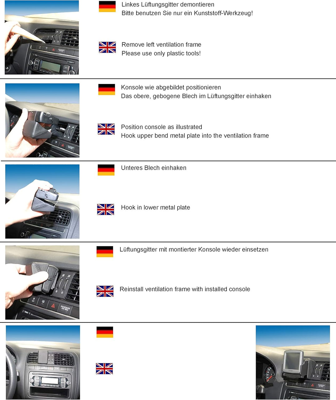 KUDA 296725 Halterung Kunstleder schwarz für VW Polo V (6R/6C) ab 06/2009 bis 2017, 296725
