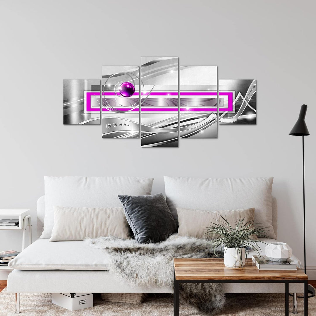 Runa Art Wandbilder Abstrakt 5 Teilig Bild auf Vlies Leinwand Deko Wohnzimmer Schlafzimmer Grau Viol