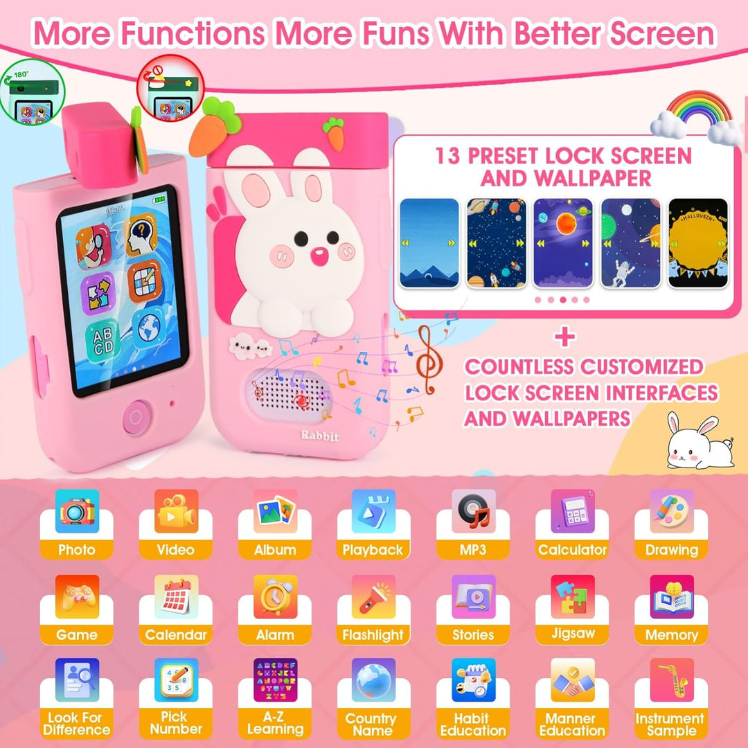Kinderkamera Spielzeug mit 180° Drehobjektiv, Kinder Handy Smartphone mit 2.8 inch Touchscreen & Sil