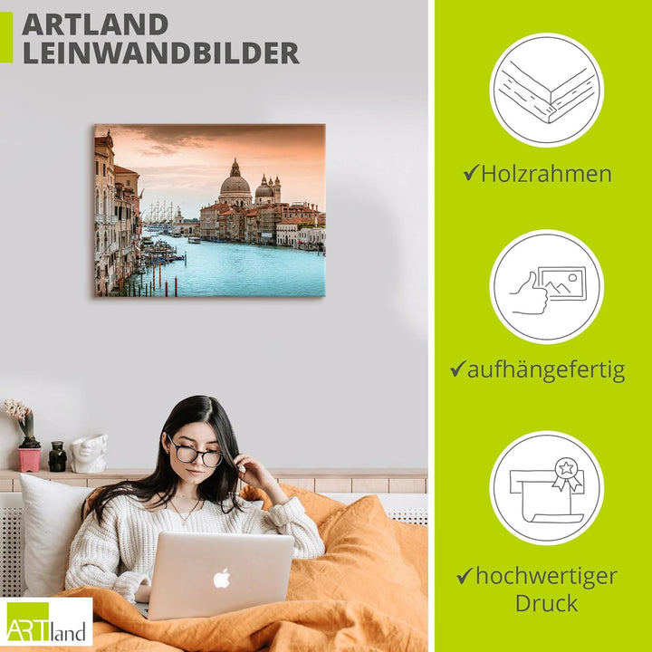ARTland Leinwandbilder Wandbild Bild auf Leinwand 40 x 30 cm Wanddeko Italien Venedig Canal Grande G