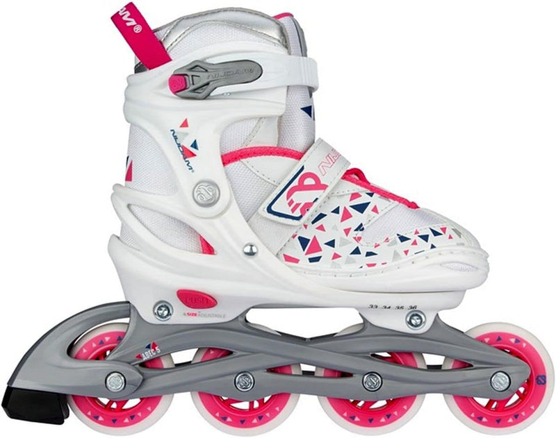 Nijdam Unisex-Youth White Wedge Inline Skates Adjustable 37-40 Weiss/Fuchsia, 37-40 Weiss/Fuchsia