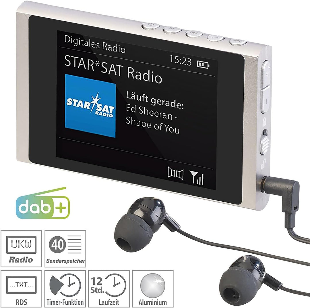 VR-Radio DAB Radio: Digitales Slim-Taschenradio DAB+/FM, Akku, Ohrhörer, Alu-Gehäuse (DAB Mini Radio