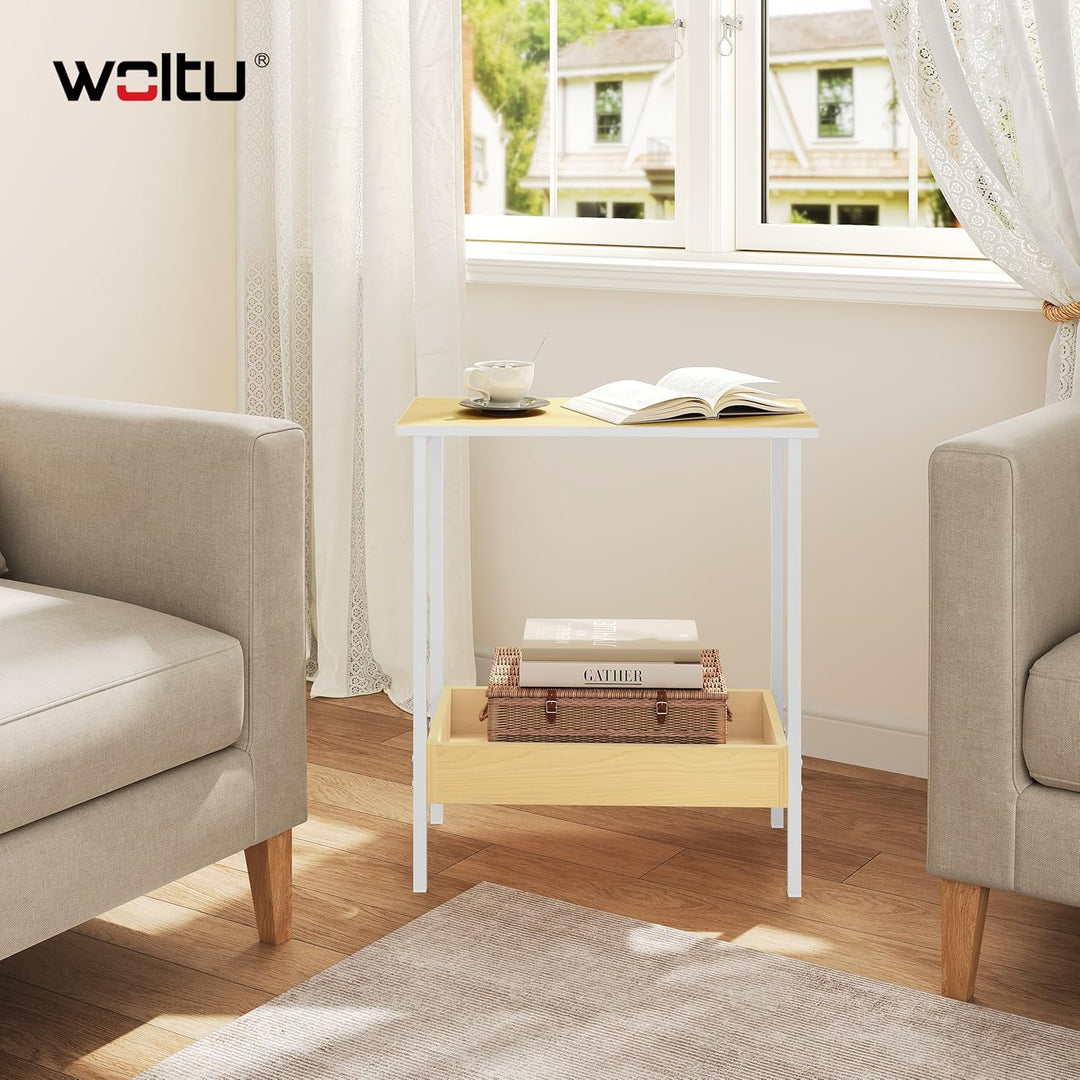 WOLTU Beistelltisch, Couchtisch mit 2 Ablagen, Konsolentisch mit Stauraum im Wohnzimmer, Wohnzimmert